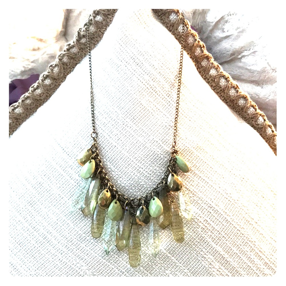 2/$14 Bronze Necklace with Green Stones and Gems